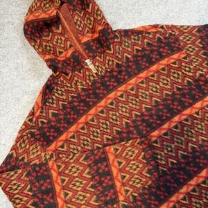 Unionbay Sweater Mens Medium Red Geometric Hooded 1/4 Zip Knit Pullover Pocket